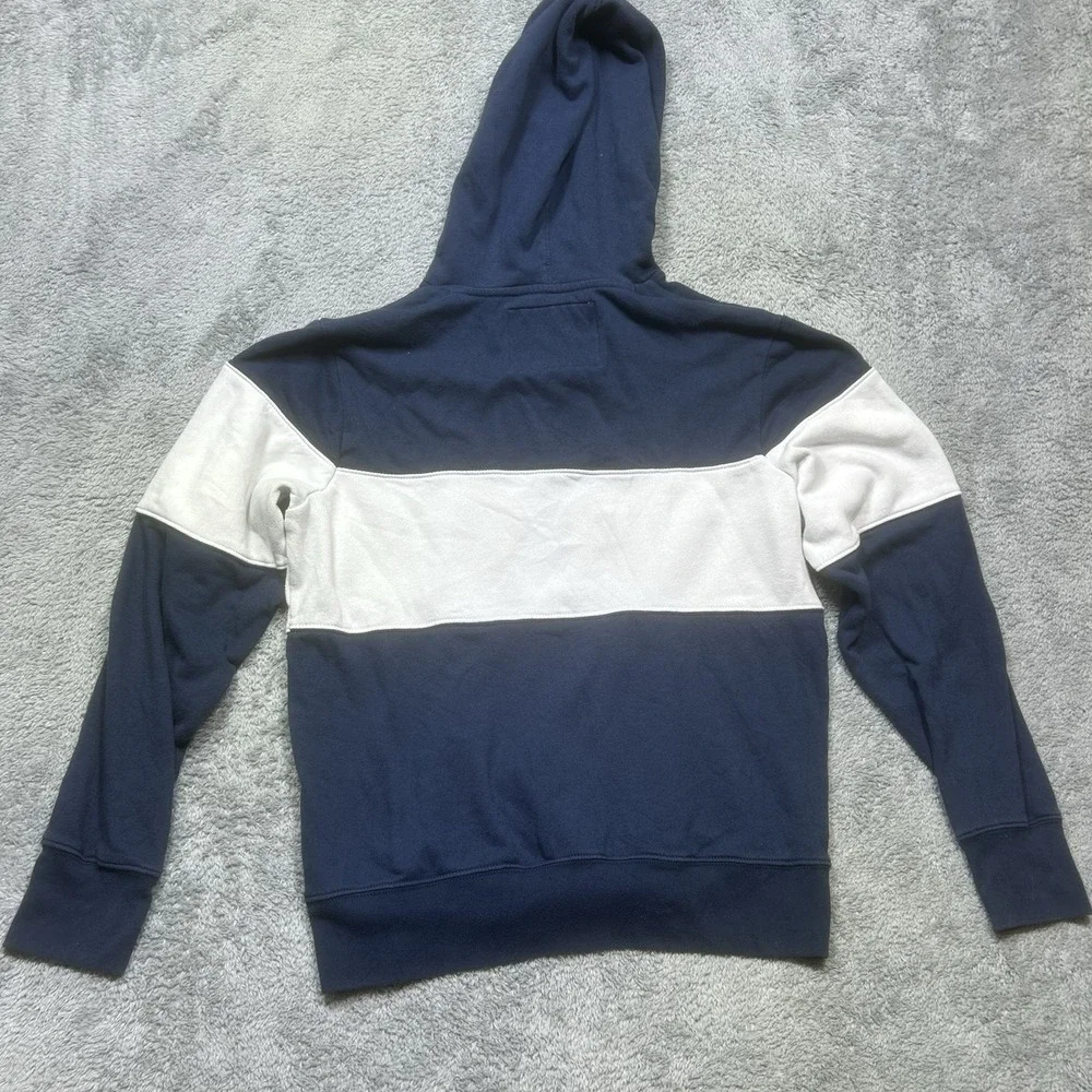 True Religion Hoodie Mens L Blue White Color Block Metallic Logo Sweatshirt SPOT